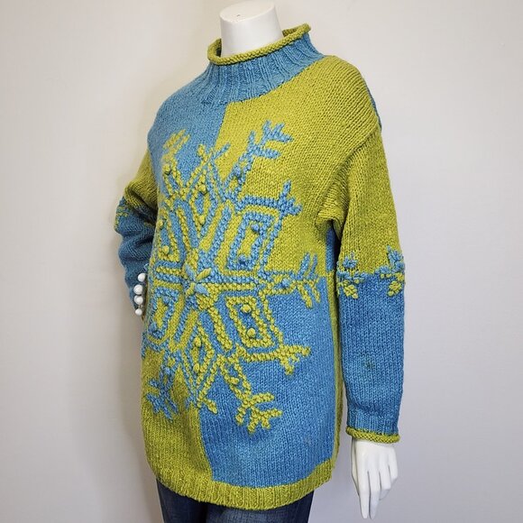 Vtg 90s Express Tricot Womens Oversized S 100% Wool Snowflake Apres Ski Sweater - Picture 3 of 8